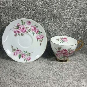 Hammersley & Co Teacup Saucer Pink Rose Gold Trim Bone China England‎ Set